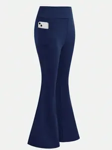 Young Girls Knitted Fabric Elastic Waistband Solid Color Casual Pants, All Seasons Pants, Simple Versatile Use Daily Wear Match With Tops, Girl's Clothing, Dry Clean, Flexibility