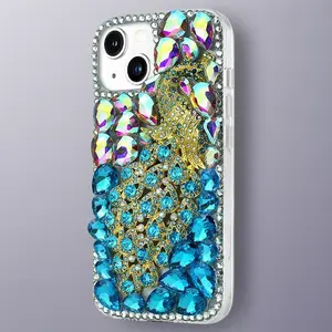 Exquisite Peacock Rhinestone Protective Phone Casing - Stylish Mobile Phone Accessories with Removable Chain for iPhone 17, 16,14,13,12,11 Plus and Pro Max Models