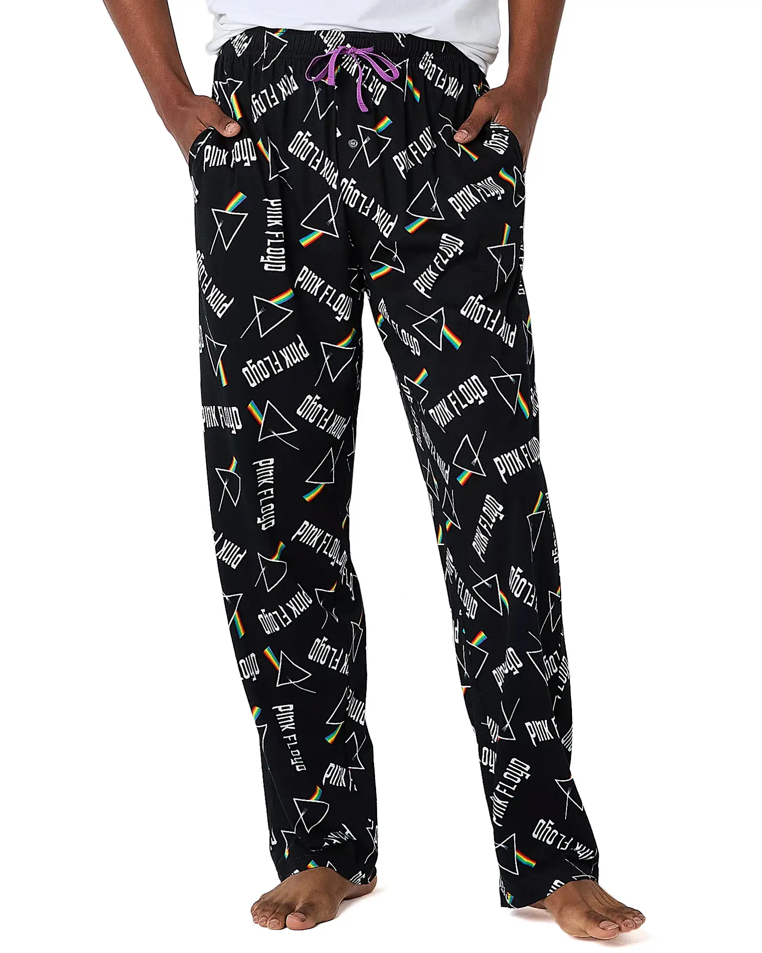 Men's Pink Floyd Print Pyjama Trousers, Menswear Fabric Lounge Sleepwear Bottoms, Pyjamas, Elastic, Breathable