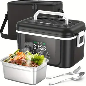 Heated Lunch Box - Cordless Rechargeable Food Warmer with Scheduled Heating & Digital Display, Portable for Office/Work, Travel, Camping