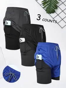 Men's Solid Color 2 in 1 Double Layer Gym Shorts, Breathable Comfortable Quick Drying Shorts, Casual Men's Sportswear for Gym Workout Running, Gym Shorts Women, Breathable Fitness Shorts