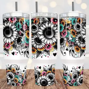40oz Sublimation Sunflower Homemade Business Tumbler with Colorful Floral Designs