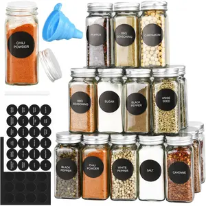 12/24/36/48pcs Glass Spice Jars 4oz Empty Spice Jars with Metal Caps Labels Shaker Lids Collapsible Funnel Chalk Pen Seasoning Organizer for Spice Rack 12pcs 4oz Set