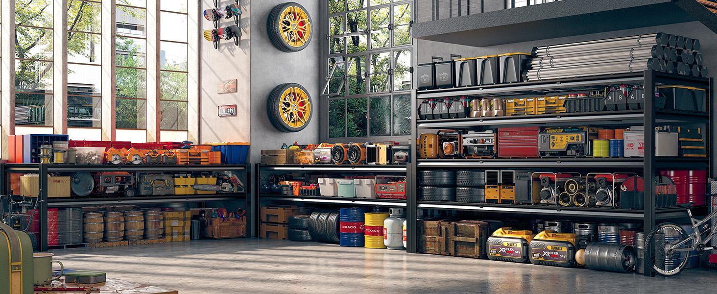 60" W Garage Shelving Heavy Duty 3000LBS Storage Shelves Adjustable Metal Shelving Unit for Storage 4/ 5 Tier Garage Storage Shelves Industrial Utility Shelf for Basement, 72" H / 60"H x 60" W x 24" D