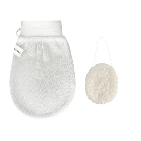 Wildpier️ Deep Exfoliating Glove and Konjac Sponge - Plant-based, Biodegradable, Eco-Friendly Skincare, Spa, Body Scrubber, Sensitive Skin Hand Shower essential body