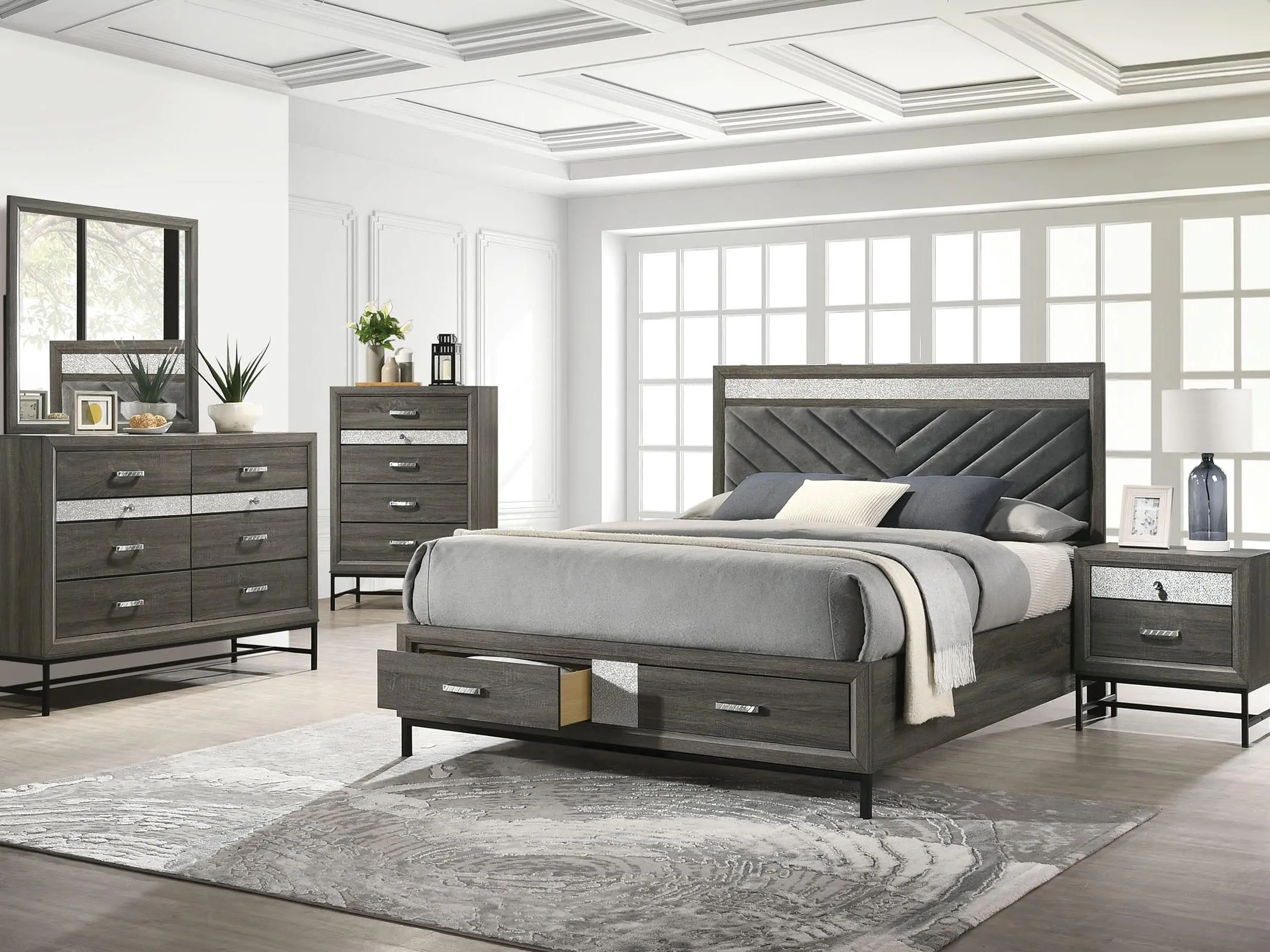 VOLETA Contemporary 4-Piece Bedroom Set with Storage Drawers