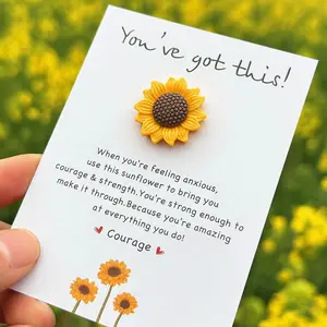 Sunflower Design Inspirational Greeting Card, Pocket Hug Card with Encouragement Message, Resin/Paper, Ideal Support Gift for Any Occasion