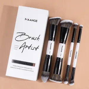 Maange 4-Piece Makeup Brush Set, Foundation Brush, Blush Brush, Loose Powder Brush, Eyeshadow Brush, Concealer Brush, Metal Frame