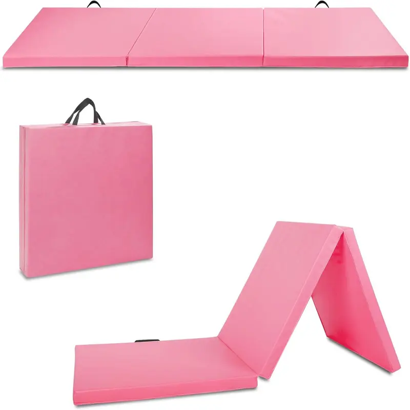 Outroad 6inch Foldable Gymnastics Gym Exercise Aerobics Mat, PU Leather Tumbling Mat with Hook & Loop Fastener for Stretching Yoga Cheerleading Martial Arts - Versatile Fitness Mat for Home Workout