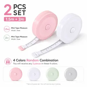 Macaron Color Retractable Soft Tape Measure Set 2-Pack Mini 1.5m/2m Random Combo for Sewing Body Measurement Home Use Gift