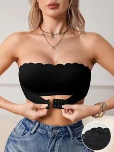 Women's Invisible Wireless Strapless Bra, Wave Edge Design, Comfortable Fit Unlined Basic Daily Wear, Medium Support, Fashion Underwear Gift, Perfect for Her