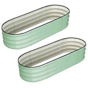 Heavy-Duty Oval Galvanized Raised Garden Beds, 2 Pack 4.5x2x1ft - Open-Bottom Planter Boxes with Rubber Edge for Outdoor, Vegetables, Flowers, Fruits