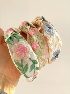 3pcs Women's Embroidered Hair Bands, French Vintage Lace Headbands, High Crown Wide Band, Comfortable Elastic, Hair Safe, Versatile Photo Props, Floral Crown Headband