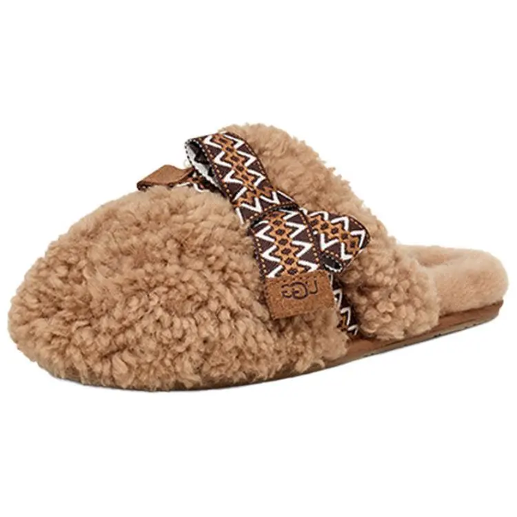 Women's UGG MAXI Chestnut Comfort Slip-On Slippers - Thick Sole, Fleece Lining, Anti-Slip Toe Cover - Indoor & Outdoor Walking Shoes