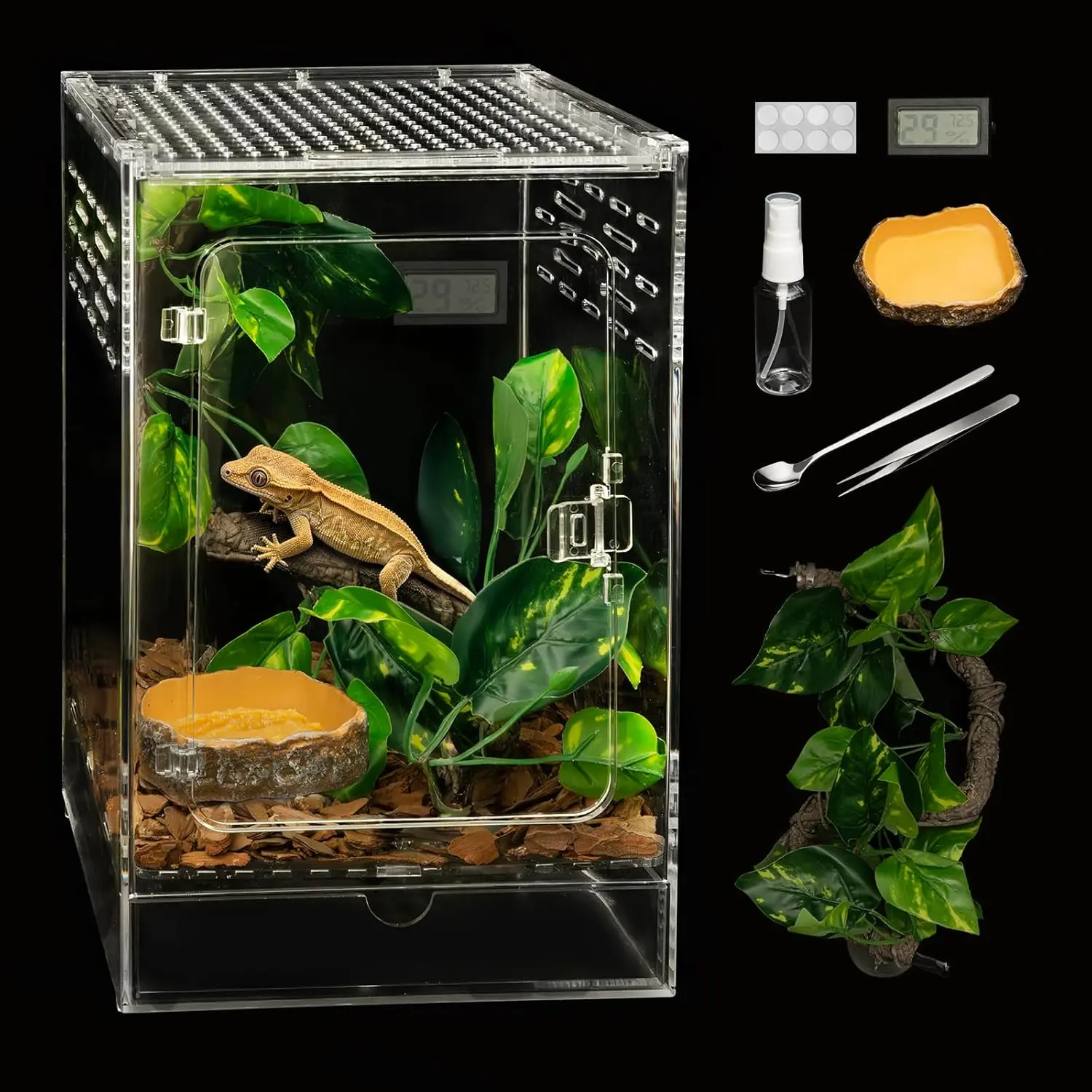 Reptile Terrarium," x " x " Tall Crested Gecko Tank,Polycarbonate Starter Kit Vertical Reptile Enclosure with Ventilation for Arboreal Tarantula Cribs,Tree Frog Cage,Small Reptiles Habitat