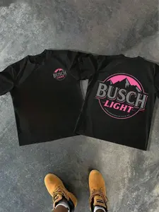 Oversized Soft Cotton Pink Mountain Graphic T-Shirt | Streetwear, Western Aesthetic, Country Concert Outfit, Beer Lover Tee, TikTok Viral, Unisex, Retro Style, Casual Daily Wear, Trendy Drinking Apparel, Gift for Beer Fans, Bold Print, Crew Neck, Short Sl