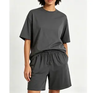 Unisex Charcoal Gray Loungewear Set Oversized Tee & Shorts 2-Piece