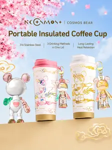 NCOSMOS Insulated Stainless Steel Coffee Tumbler for Women & Men, Portable Leakproof Travel Mug for Car, Cute Bear Thermal Cup for Hot & Cold Drinks, Aesthetic Water Bottle 2026