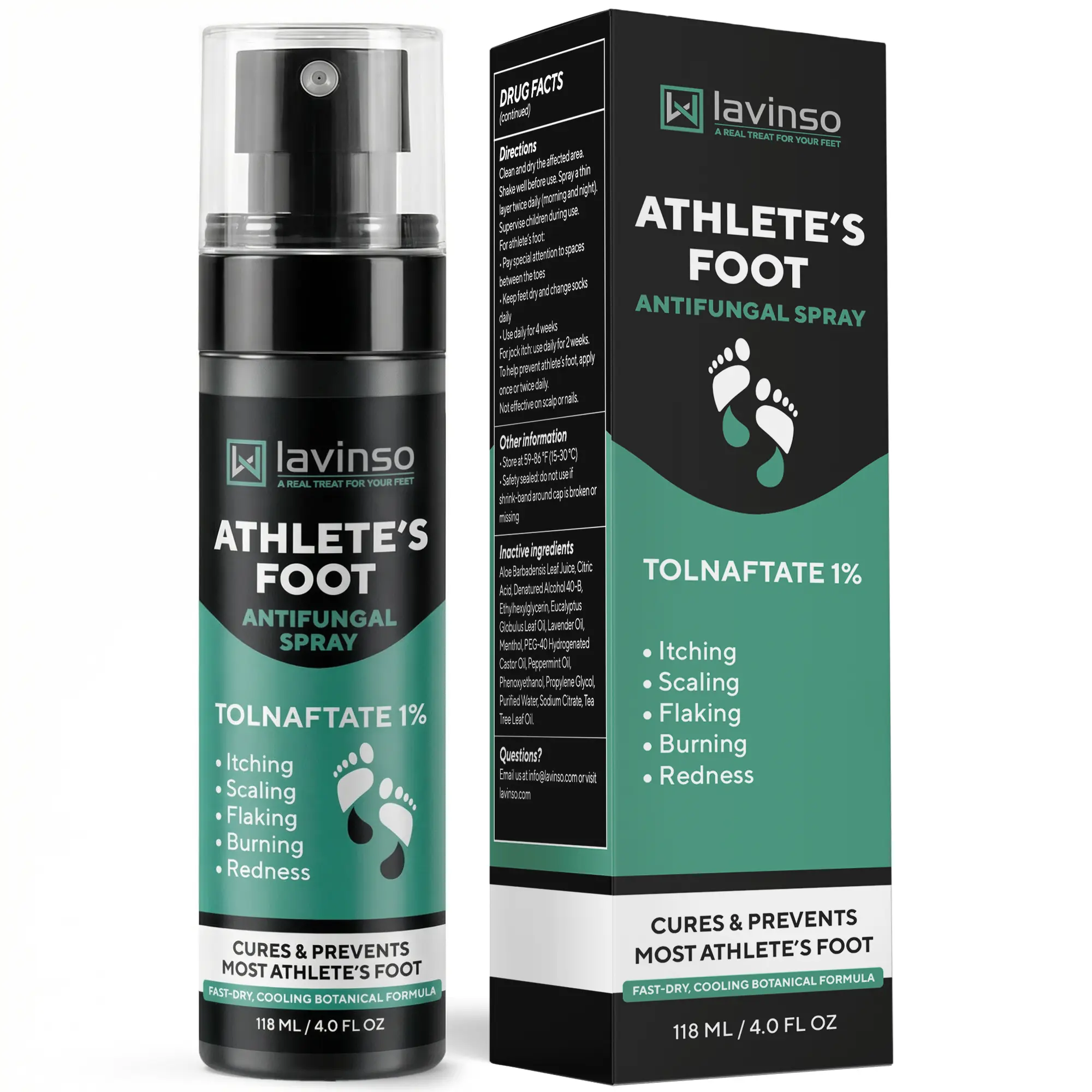 Lavinso Athlete’s Foot Antifungal Spray with Tolnaftate 1% – Fast-Dry Treatment for Itching, Burning, Cracking & Scaling – Helps Prevent Athlete’s Foot – Cooling Tea Tree & Aloe Formula – 4 fl oz