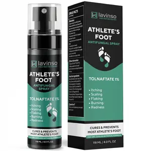Lavinso Athlete’s Foot Antifungal Spray with Tolnaftate 1% – Fast-Dry Treatment for Itching, Burning, Cracking & Scaling – Helps Prevent Athlete’s Foot – Cooling Tea Tree & Aloe Formula – 4 fl oz