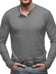 Men's Long Sleeve Henley Shirt, Casual Button Placket Crew Neck T-Shirt, Lightweight Slim Fit Top for Everyday and Layering