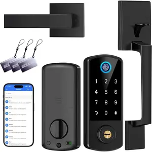 Door Deadbolt with Handle Set, APP Door Lock, Bluetooth Deadbolt Lockset with Auto Lock Code Fob Black