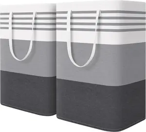 2-Pack Large Laundry Basket,Waterproof, Freestanding Laundry Hamper, Collapsible Tall Clothes Hamper With Extended Handles For Clothes Toys In The Dorm And Family-(Gradient Grey, 75L)