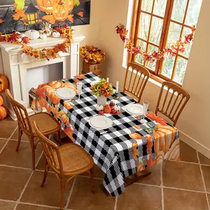 Thanksgiving Tablecloth with Pumpkin and Maple Leaf Design, Vibrant Autumn Decoration for Indoor and Outdoor Use, Perfect for Family Kitchen, Weddings, Parties and Picnics