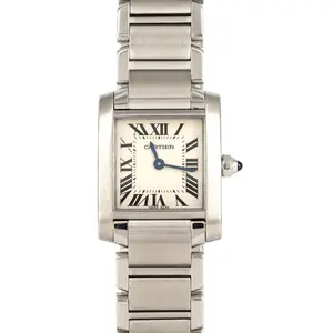 Pre-owned Cartier Stainless Small Leather Goods Tank Francaise Steel Quartz