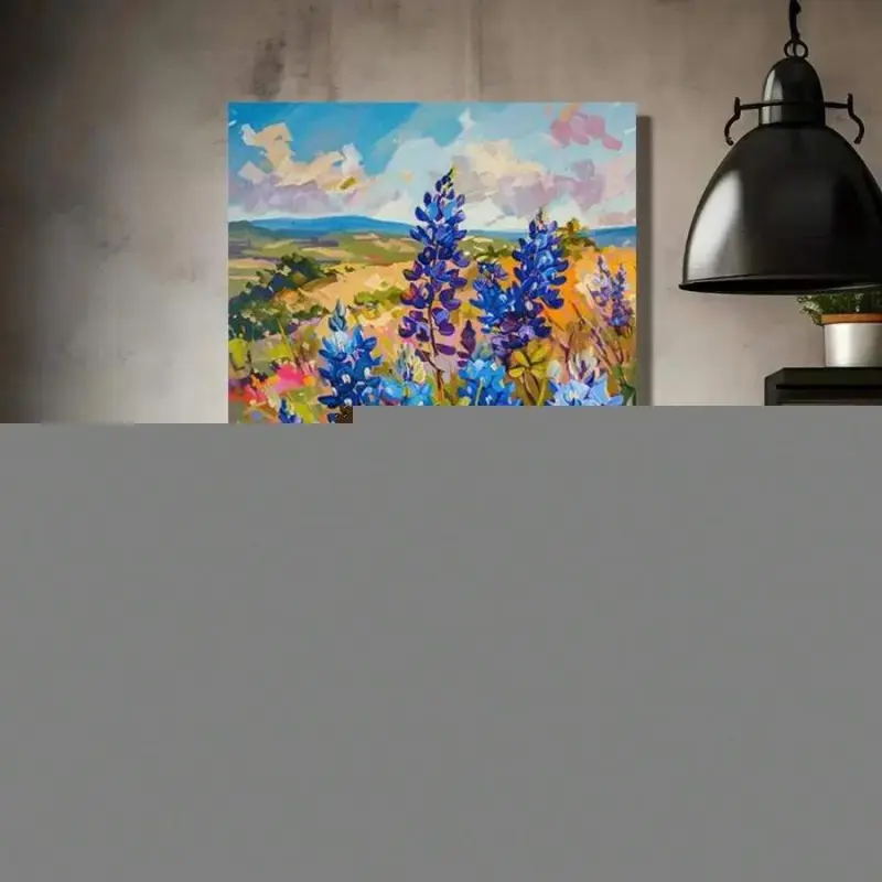 Poster-2D Flat-Vibrant Bluebonnet Floral Landscape Canvas Art With Pine Wood Colorful Home Decor For Living Room Bedroom Office Kitchen Dining & Bar Ideal Gift For Birthdays Holidays