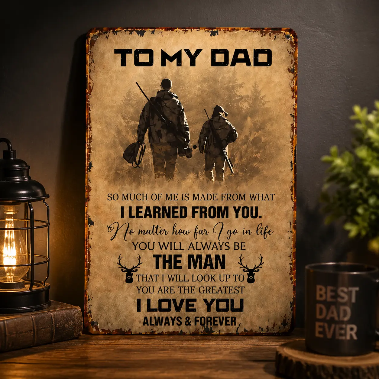 To My Dad Metal Sign, Best Dad Ever Gift from Son Daughter, Rustic Vintage Wall Decor for Father’s Day, Father Son Gift, Man Cave Garage Decor 8x12 Inch