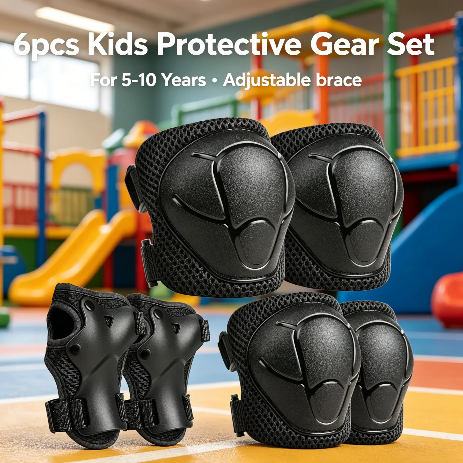 Kids Protective Gear Set for Ages 5-10, 6-Piece Sporty Knee Pads, Elbow Pads & Wrist Guards, CPSIA Certified with Breathable Design, Impact Resistant & Adjustable for Skateboarding, Cycling, Comfortable & Breathable Design, Complete Safety Coverage, Chris