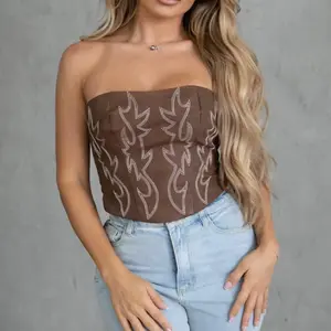 Embroidered Western Corset Top (Brown)