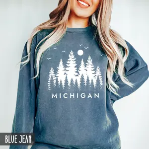 [SALE 50% FOR A LIMITED TIME + FREE SHIP ] s® Michigan Sweatshirt, Michigan Crewneck, State of Michigan Gift for him or her, Nature Outdoors Michigan Trip, MI Vacation