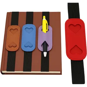 Heart Shaped Pen Holder, 3/6 Counts Self Adhesive PU Leather Pen Holder, Writing & Correction Tools for Notebook, Office Stationery & Supplies Heart-Shaped