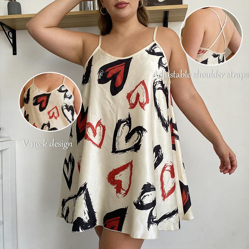 3PCS Heart Print Pajama Set Heart Print Indoor Wear for Women-Comfortable&Stylish Nightgowns in Black,Plus Size  Cream, and Pink loungewear housemaid pajamas Cherry Heart Print Pajama Set Women's Heart Printed Pajama Dresses Nightwear Womenswear Homewear