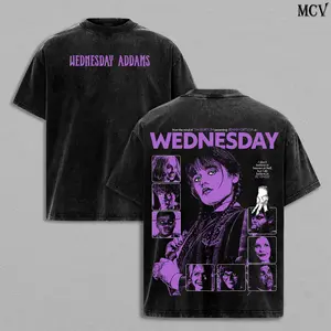 Wednesday - The Return of Addams Washed Tee, Oversized Heavyweight Cotton, Double Sided Gothic School Graphic, Netflixz Series Shirt for Fans