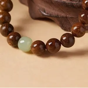 Gold Sandalwood Beaded Bracelet, Handheld Chain Prayer Beads, Unisex Jewelry for Daily Wear & Special Occasions, Vintage Style Handcrafted Natural Wood Beads