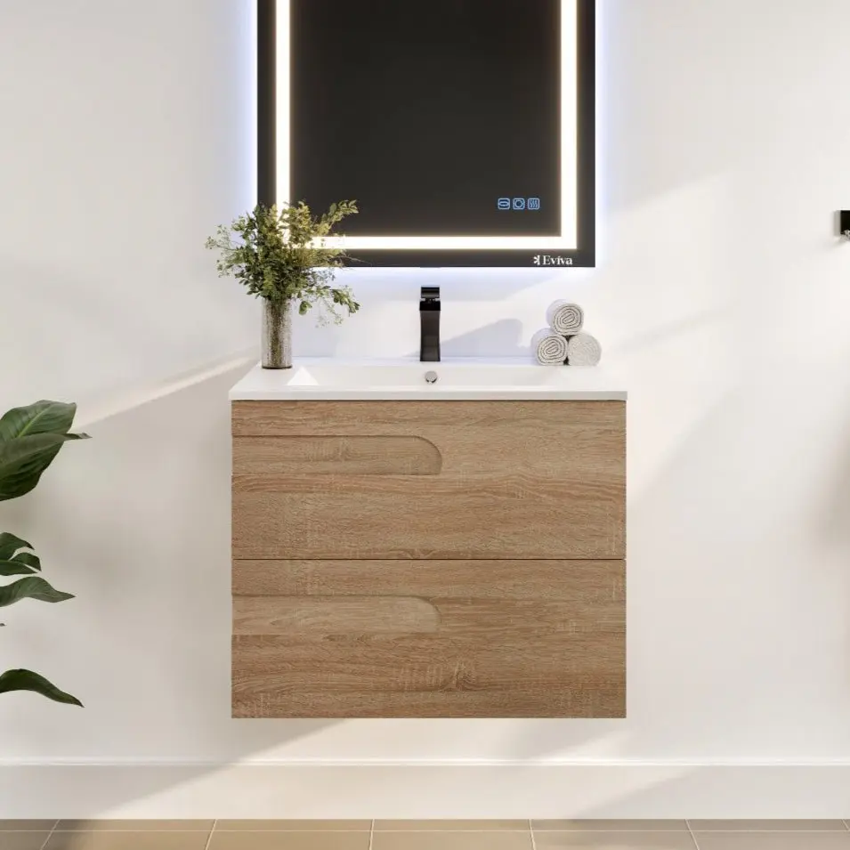 Joy 32 in. Maple Wall Mount Single Sink Bath Vanity with Porcelain Top and Integrated Sink