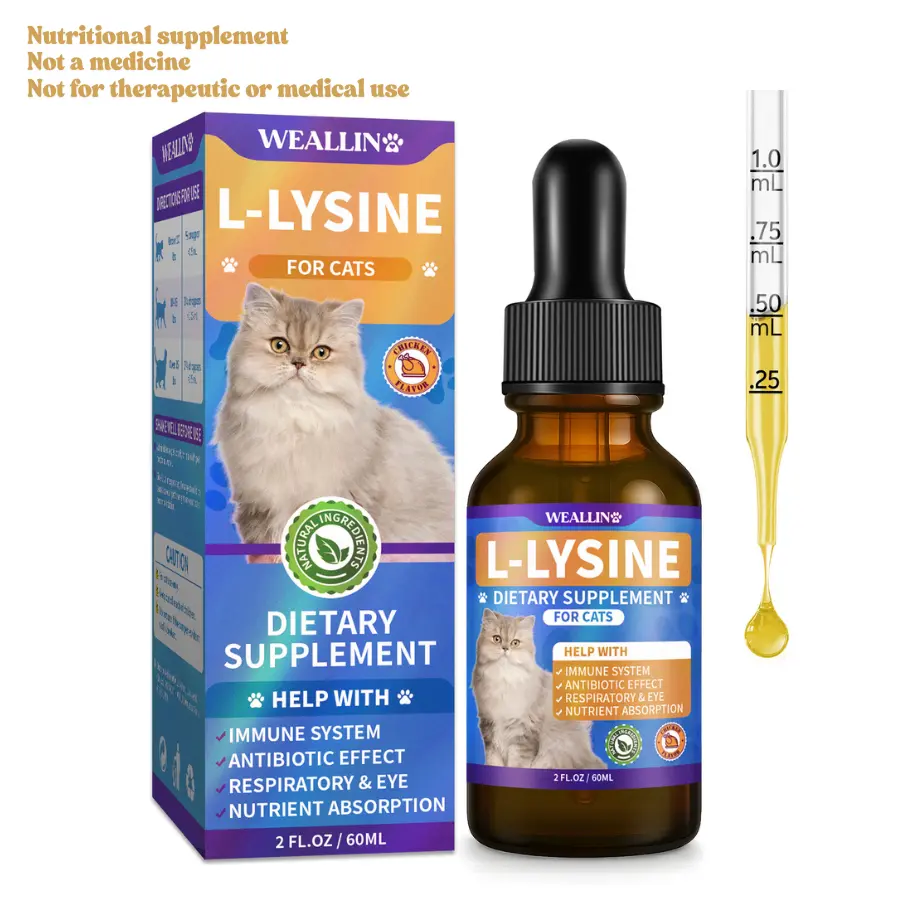 WEALLIN L-Lysine Cat Supplement Drops, Chicken Flavor, Multivitamins with B-Complex, Vitamins C & D3, FOS Prebiotics | Daily Wellness, Eye & Nose Care, Feline Herpes (FHV-1) Immune Support, Nothing Artificial, 60ml – US Shipped #SummerVibes #petlovers