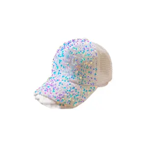 Summer Breathable Mesh Sequin Cap for Women Fashion Sun Protection Baseball Hat
