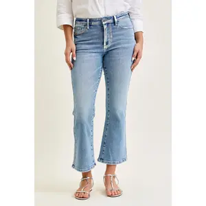 Judy Blue Mid Rise Foiled Seams Kick Flare Denim Jeans 881109, Spandex, Cotton
