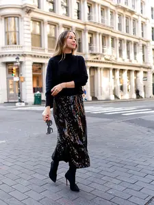 Elegant Women's Sequin Dress, Solid Color, Sparkling Details, Perfect for Spring Summer Fall, Casual & Party Wear, Ballroom Skirt