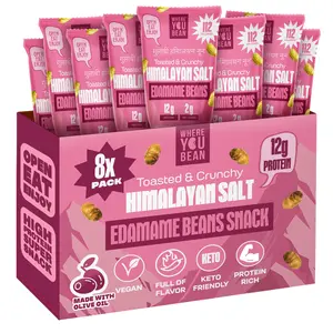 Where You Bean Himalayan Salt Crunchy Roasted Edamame Beans – 12g Protein, Low Carb, Keto Friendly Vegan Snack & High Fiber - Made with Olive Oil (8-Pack)