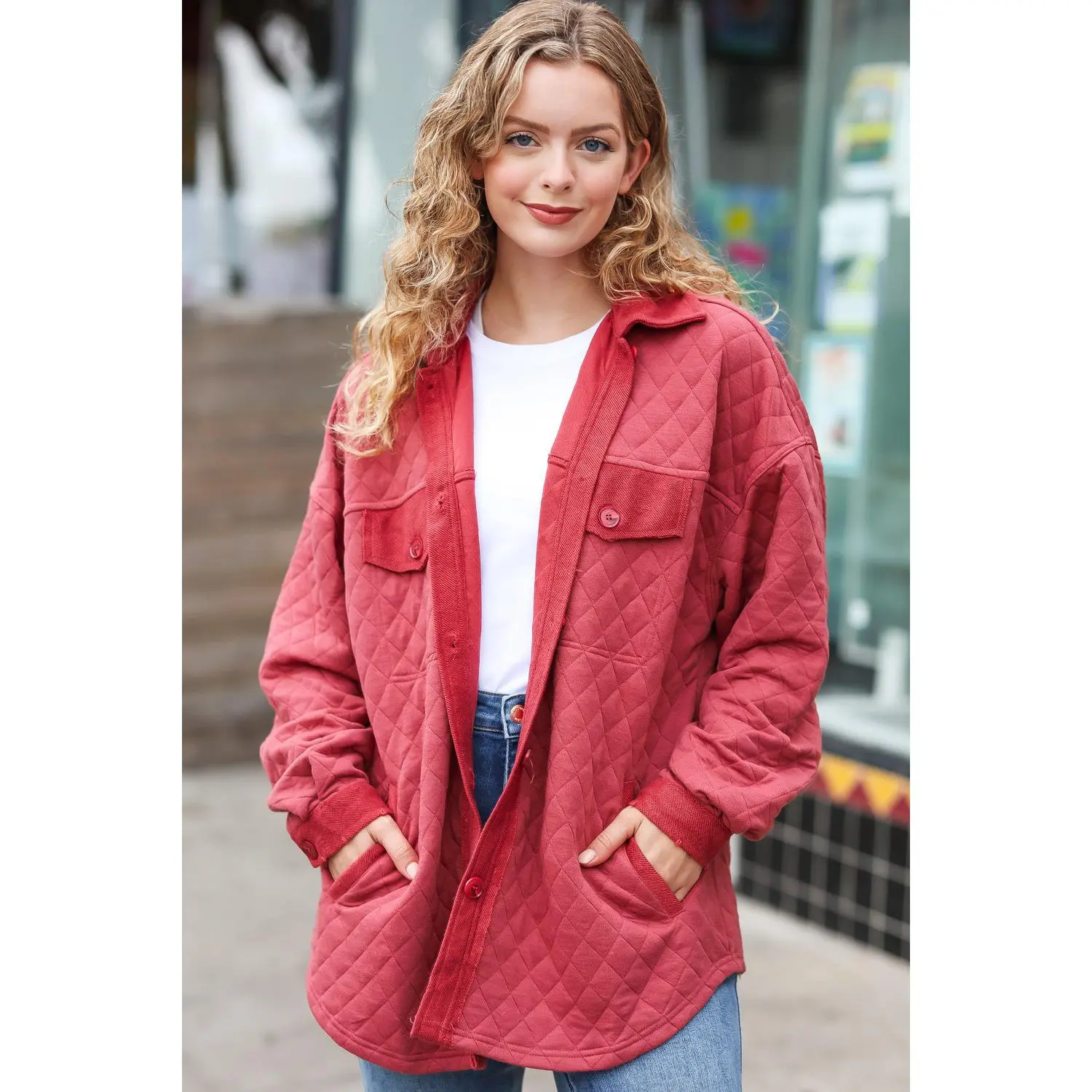 Marsala Quilted Knit Button Down Shacket