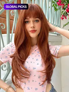26 Inch Orange Long Curly Wigs for Women, 1 Piece Gorgeous Fluffy Wigs with Bangs, Synthetic Full Machine Wigs for Party, Daily Use, Synthetic Material Wigs