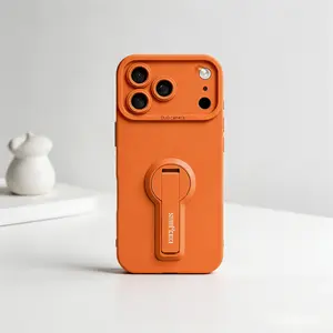 Orange Liquid Silicone Protective Smartphone Cover, Premium Solid Color Cellphone Case with Full Lens Protection, Adjustable Stand, Woven Long Lanyard, Compatible with iPhone 17,16,15,14,13 Pro Max (Mobile Phone Accessories)