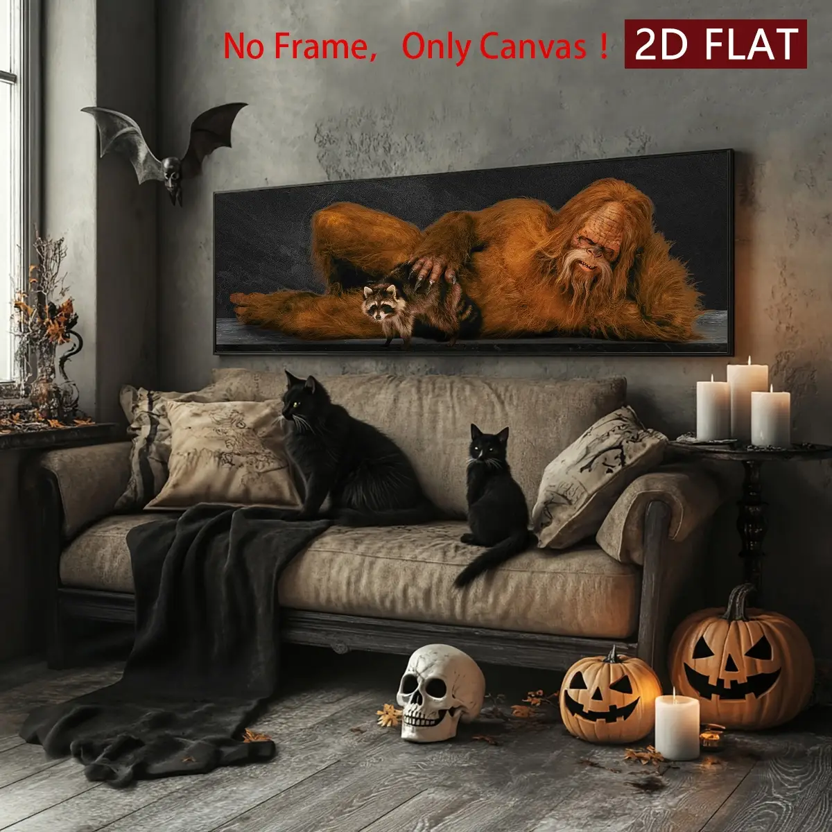 Sasquatch & Raccoon Pattern Canvas Poster without Frame, 1 Count Fashion Bigfoot Wall Art, Wall Decor for Home Living Room Bedroom Office Decoration