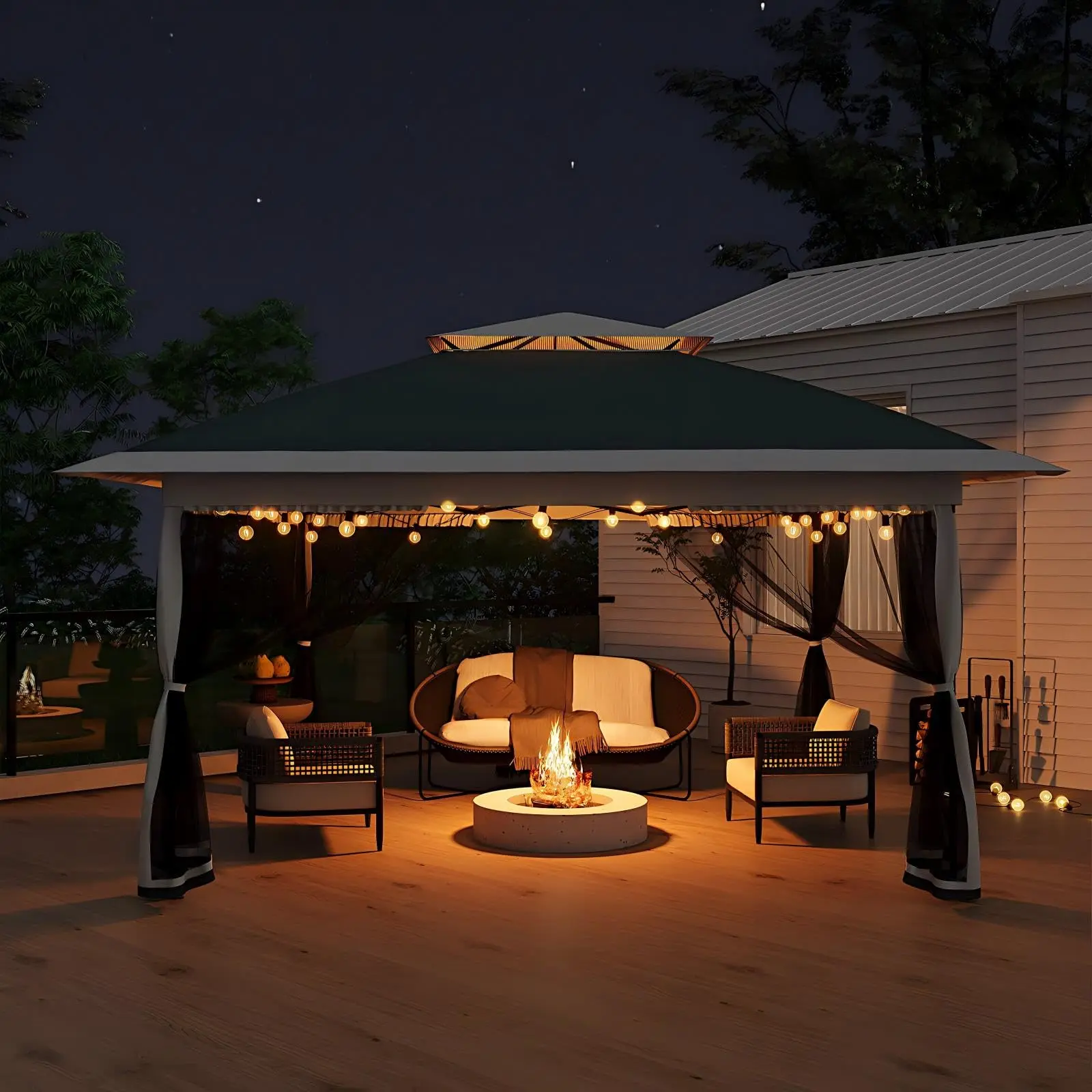 12x12FT Pop Up Gazebo with Mosquito Netting, Outdoor Canopy Tent Easy Setup for Backyard Patio Garden Deck, Green