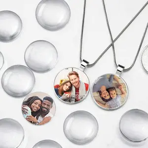 20PCS Transparent Glass Cabochons, Clear Glass Dome Tile Half Round Flat 1.57 Inch Non-calibrated Round for Photo Pendant Making DIY Decor Souvenir Gift